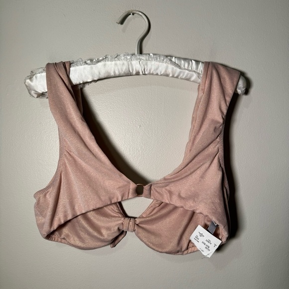 NWT AERIE TIE FRONT BLUSH AND GOLDEN SHIMMER BRA XL - Picture 5 of 6